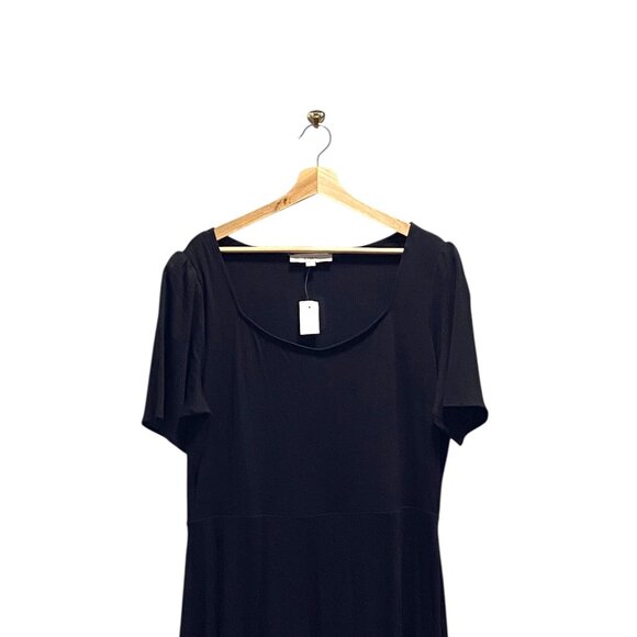 Loft Short Puff Sleeve Midi Dress Black Size XL NWT Minimalist Fall Party Career - Picture 6 of 11
